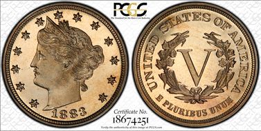 1883 5C No CENTS PR67CAM