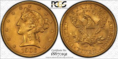 1906-D $5 MS64+