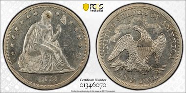 1873-CC $1 Seated AU55