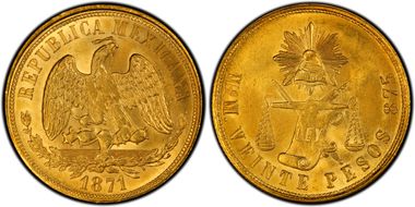 1871-Mo M 20 Peso MS64