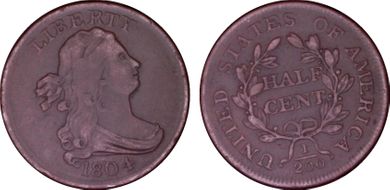 1804 1/2C Plain 4, No Stems VF20BN