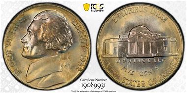 1939-S 5C Reverse of 1938 MS66FS