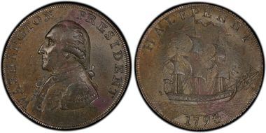 1793/2 Ship 1/2P Washington President Payable in Anglesey AU58BN