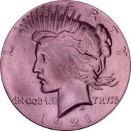 1921 $1 High Relief, Peace MS65