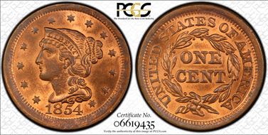 1854 1C Newcomb 14 MS65RB