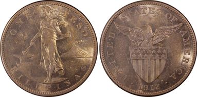 1912-S Peso KM-172  Ag AU53
