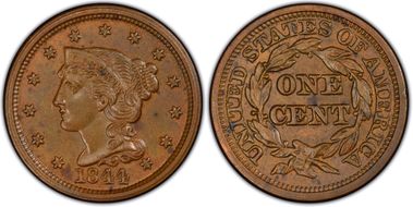 1844 1C Newcomb 7 MS63BN