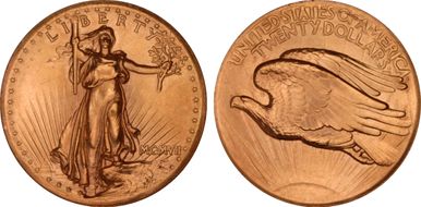 1907 $20 High Relief, Wire Edge MS64