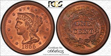 1855 1C N-4, Upright 55 MS64RB