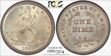 1838 10C No Drapery, Small Stars MS65