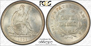 1837 10C Seated, Large Date MS65