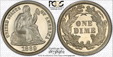 1869 10C PR65DCAM