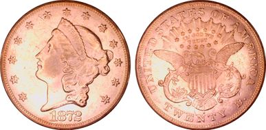 1872-S $20 AU58