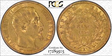 1856-A 20 Fr Gad-1061 AU58