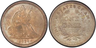 1837 10C Seated, Large Date MS63