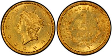 1849 G$1 Open Wreath MS62