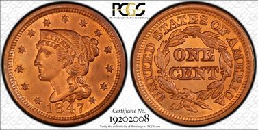 1847 1C Newcomb 38 MS65RB