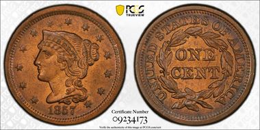 1857 1C N-2 Small Date MS64RB