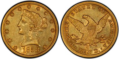 1858-S $10 AU50