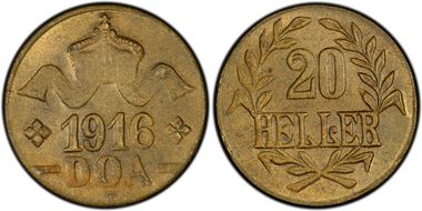 1916-T 20 Hel Brass A/A MS63
