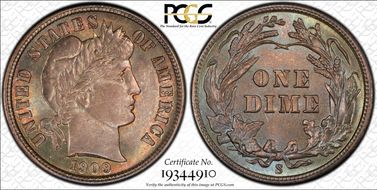 1909-S 10C MS66+