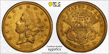 1868-S $20 AU55