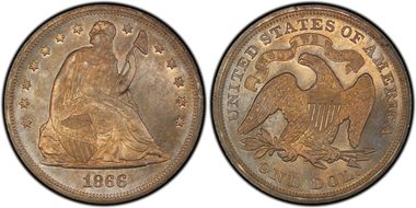 1866 $1 Motto MS65