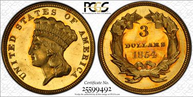 1854 $3 PR63CAM