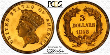 1856 $3 PR65+ DCAM