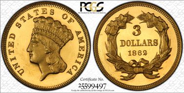1862 $3 PR65DCAM