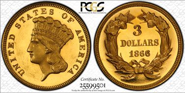 1866 $3 PR65+ DCAM