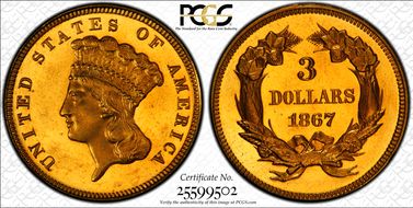 1867 $3 PR65CAM