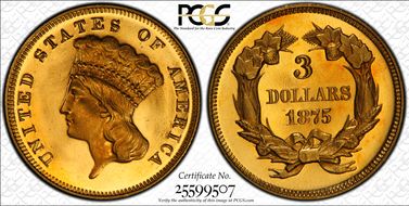 1875 $3 PR65DCAM