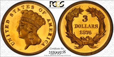 1876 $3 PR66DCAM