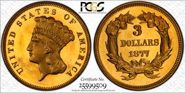 1877 $3 PR65DCAM