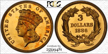 1886 $3 PR65DCAM