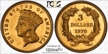 1870 $3 PR65CAM