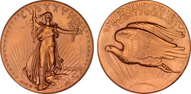 1907 $20 High Relief, Flat Edge AU58