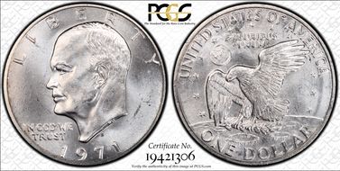 1971-S $1 FS-401, Peg Leg MS65