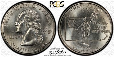 1999-D 25C Pennsylvania MS67