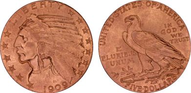 1909 $5 AU58