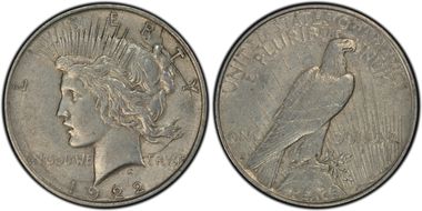 1922-D $1 V-2A Retained Die Break XF45
