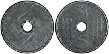 1940-A 5 Pfg Military Issue AU58