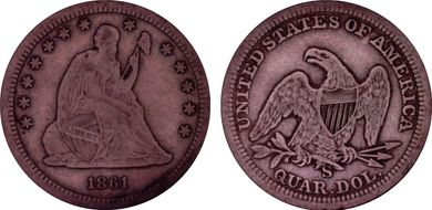1861-S 25C VF25