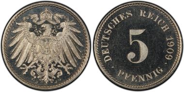 1909-J 5 Pfg J-12 PR64CAM