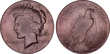 1921 $1 High Relief, Peace AU58