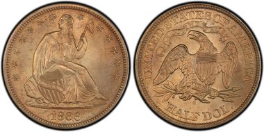 1866-S 50C Motto MS64