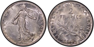 1920 2 Fr Gad-532 F-266 Semeuse MS64