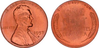 1957-D 1C MS67RD