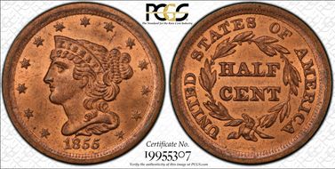 1855 1/2C Cohen 1 MS64+ RD